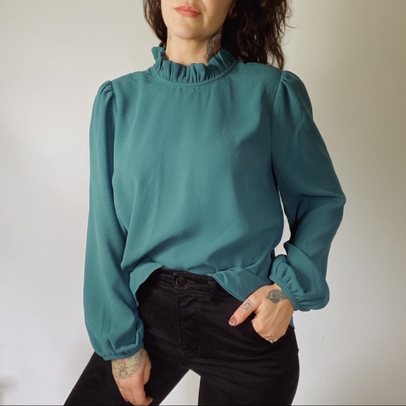 ruffle neck long sleeve top